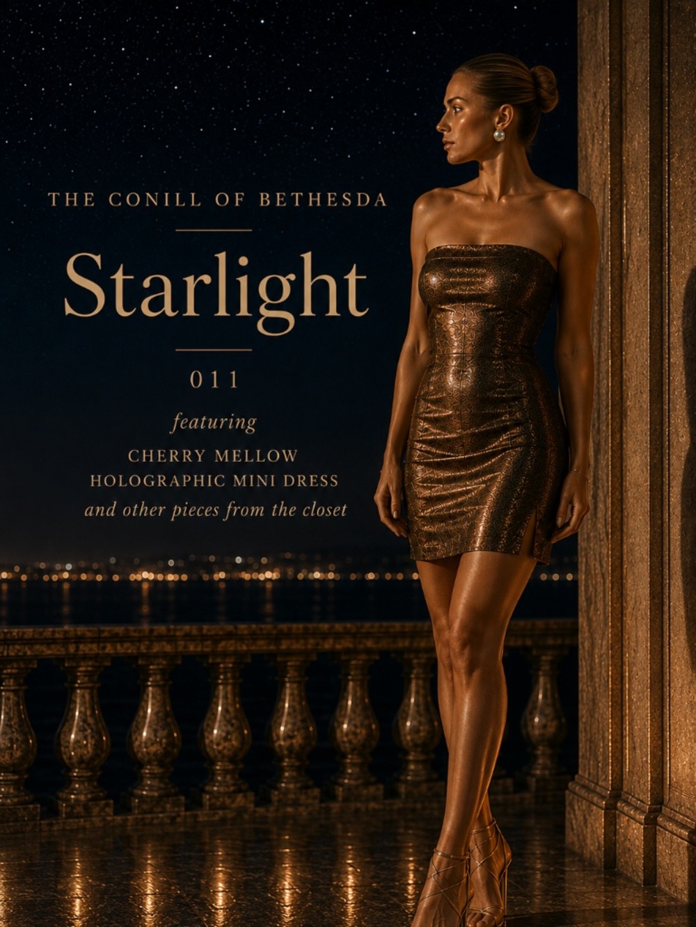 Cherry Mellow Holographic Strapless Mini Dress Made in USA Bronze Gold M